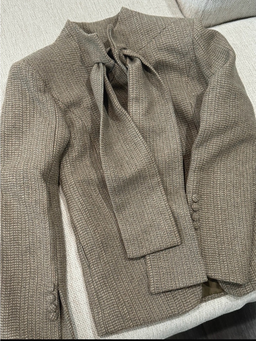 Womens Light Gray Knit Tie-Neck Jacket